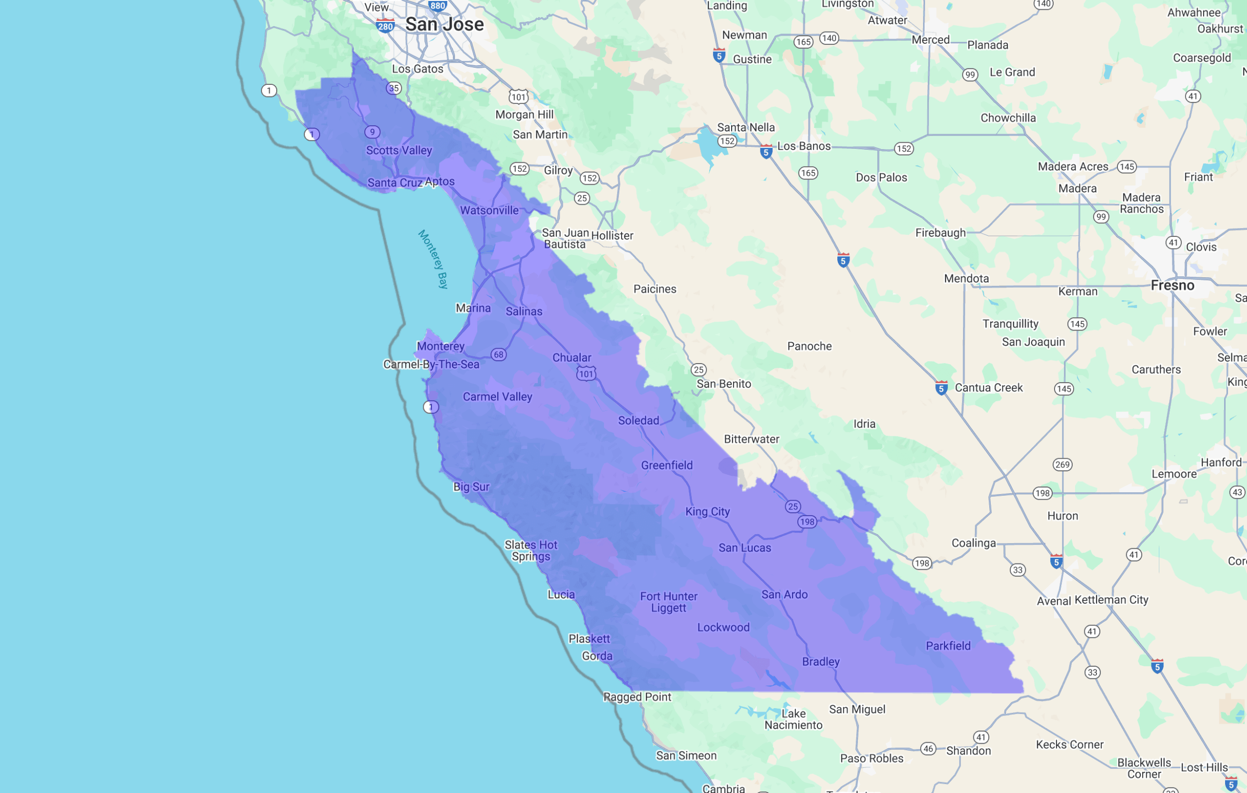 Pacific Fence Service Area Map